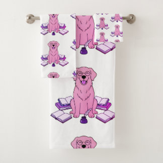 Rosa Golden Retriever Welpe Schriftsteller Buchlie Badhandtuch Set