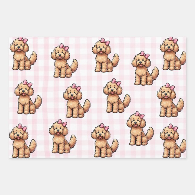 Rosa Goldendoodle Wrapping Paper Geschenkpapier Set (Vorderseite)
