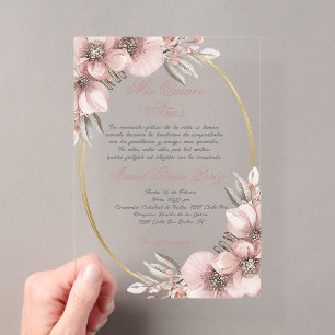 Rosa goldene Acryl-Quinceanera-Einladung Acryleinladungen