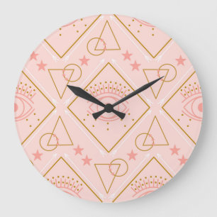 Rosa goldene Augen: Geometrisches Nahtloses Design Große Wanduhr