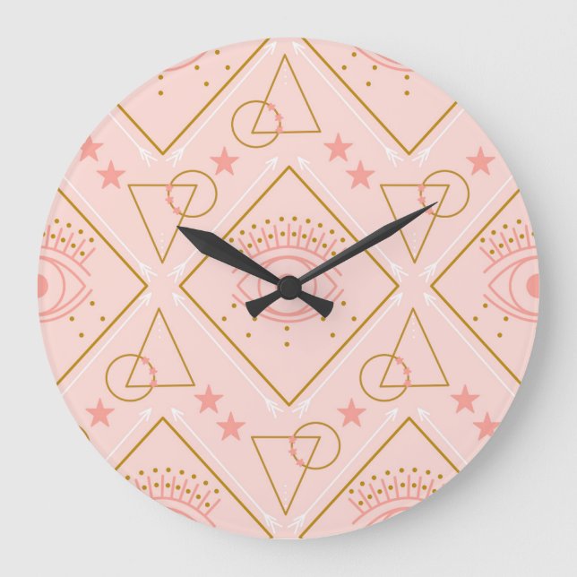 Rosa goldene Augen: Geometrisches Nahtloses Design Große Wanduhr (Vorderseite)