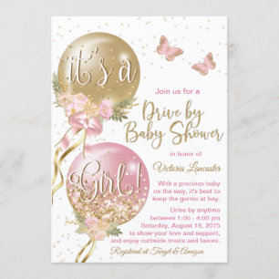 Rosa Goldene Ballons Schmetterling Covid Baby Show Einladung