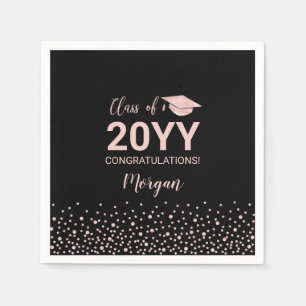 Rosa Goldene Black Confetti Abitur-Party Serviette
