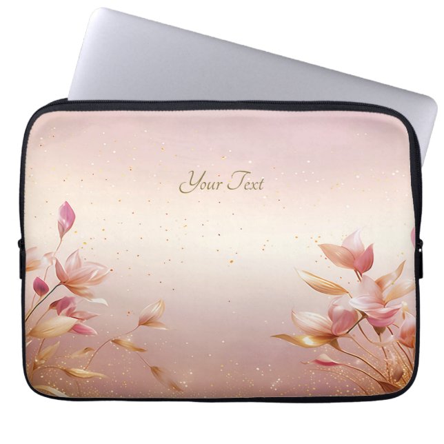 Rosa goldene Blätter Blumenschläfer Laptopschutzhülle (Vorderseite)