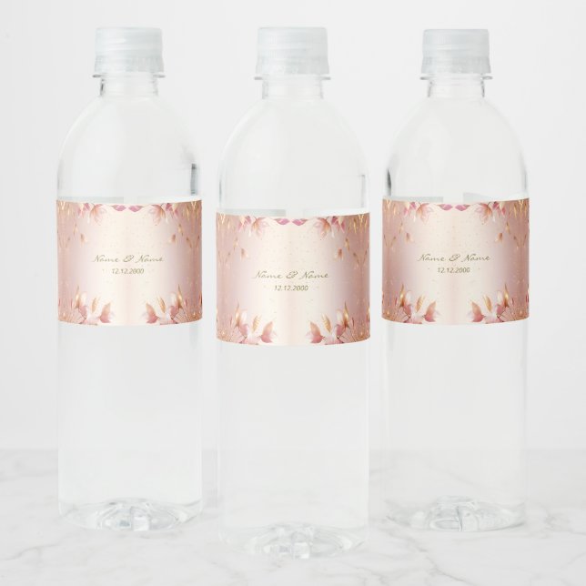 Rosa goldene Blätter Blumenwasser Flasche Etikett (Flaschen)