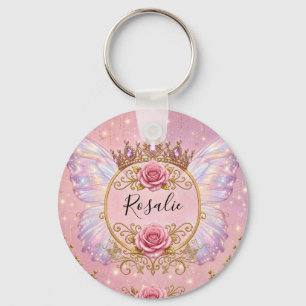 Rosa & Goldene Blumen-Fee Prinzessin Rosen Schmett Schlüsselanhänger