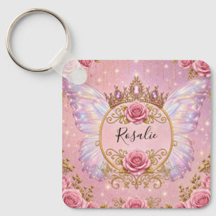Rosa & Goldene Blumen-Fee-Prinzessin Rosen Schmett Schlüsselanhänger