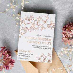 Rosa Goldene Blumen Hochzeit Folieneinladung
