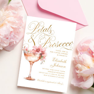 Rosa Goldene Blumenblüten & Prosecco Brautparty Einladung