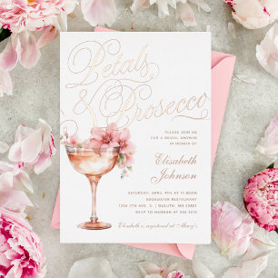 Rosa goldene Blumenblüten & Prosecco Brautparty Folieneinladung