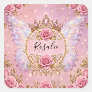 Rosa & Goldene Blumenfee Prinzessin Rosen Schmette Quadratischer Aufkleber