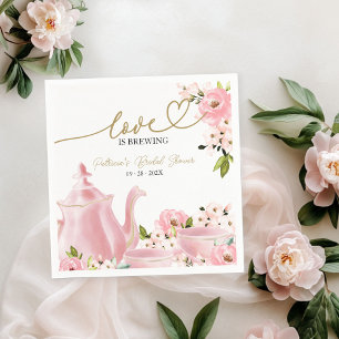 Rosa Goldene Blumige Liebe Brautparty zum Kommen Serviette