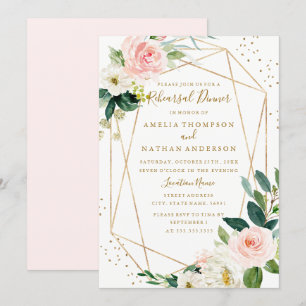 Rosa Goldene Blüten Geometrische Probe-Dinnerparty Einladung