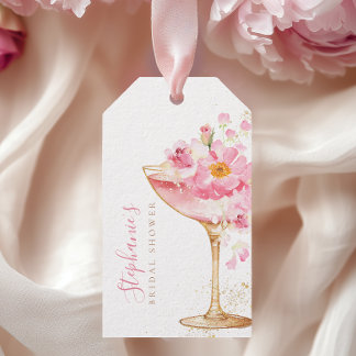 Rosa Goldene Blüten Prosecco Florale Brautparty-An Geschenkanhänger