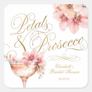 Rosa Goldene Blütenblätter und Prosecco-Brautparty Quadratischer Aufkleber