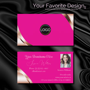 Rosa Goldene Ecken mit Logo und Foto in Hot Pink Visitenkarte