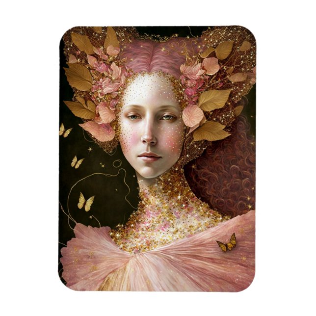 Rosa goldene Fee Fantastische Kunst Magnet (Vertikal)