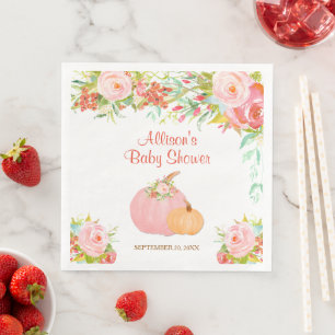 Rosa goldene florale Kürbisse Baby Shower  Serviette