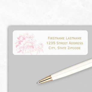 Rosa Goldene Florale Pfingstrosen-Hochzeitsadresse