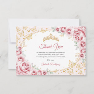 Rosa Goldene Florale Quinceanera Dankeskarte