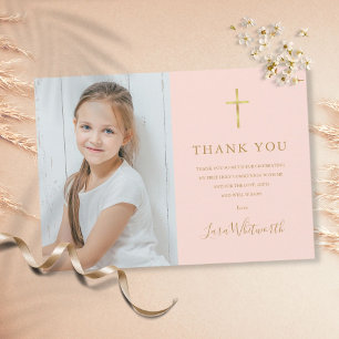 Rosa Goldene Foto Erste Heilige Kommunion Dankeskarte