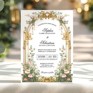 Rosa-goldene Garten-Estate-Hochzeitszeremonie Einladung