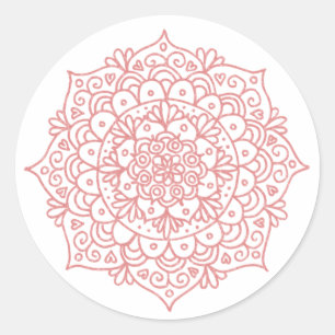Rosa Goldene Glitter-Mandala-Blume Runder Aufkleber