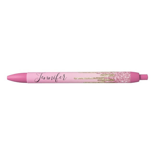 Rosa goldene Glitzer personalisierter Name Trendse Kugelschreiber (Vorderseite)