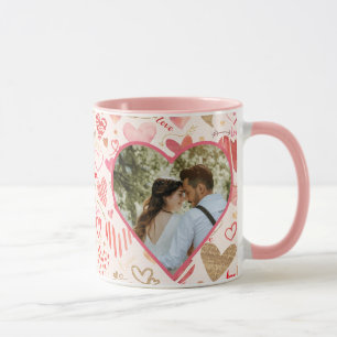 Rosa, goldene Herzen und personalisierte Liebesfot Tasse