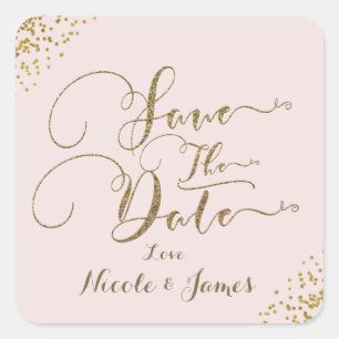 Rosa Goldene Konfetti-Ecken "Save the Date" Quadratischer Aufkleber