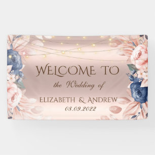 Rosa Goldene Lichterkette Blaue Rosen Hochzeit Banner