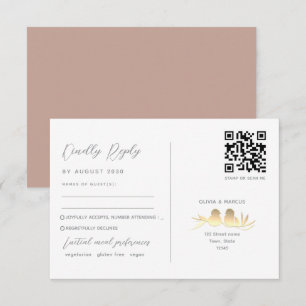 Rosa Goldene Liebesvögel QR Code RSVP Karte