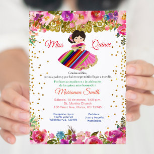 Rosa & goldene Miss Quinceañera Mexikanerin Einladung