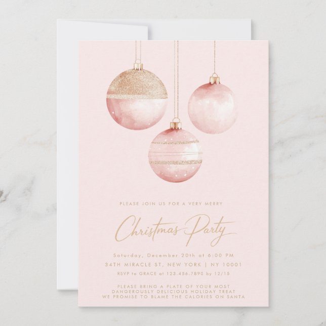 Rosa goldene Ornamente Minimalistisches Party Einladung (Vorderseite)