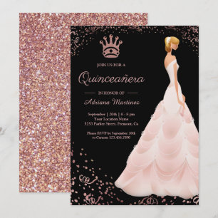 Rosa Goldene Prinzessinnen Kleid Schwarze Quincean Einladung