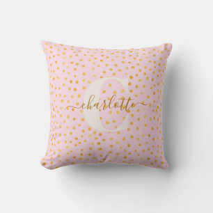 Rosa Goldene Punkte-Monogramm-Dekoration Kissen
