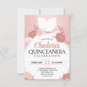 Rosa Goldene Quinceanera﻿ Florale Prinzessinnen Kl Einladung