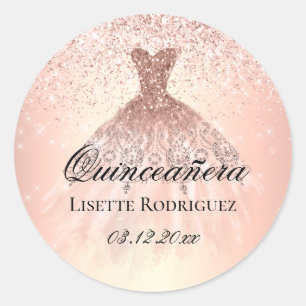 Rosa Goldene Quinceanera Personalisiert Runder Aufkleber