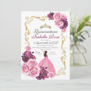 Rosa Goldene Rose Florale Quinceanera XV Jahre Einladung