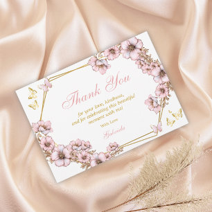 Rosa goldene Tiara Schmetterling Quinceañera Dankeskarte