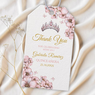Rosa goldene Tiara Schmetterling Quinceañera Geschenkanhänger