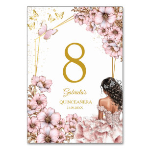Rosa goldene Tiara Schmetterling Quinceañera Tischnummer