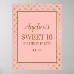 Rosa Goldene Tiaras Mädchen Sweet 16 Poster
