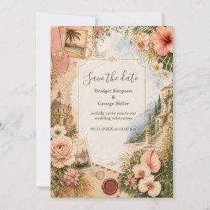 Rosa Goldene Tropische Hochzeitsreise Luxe Einladung