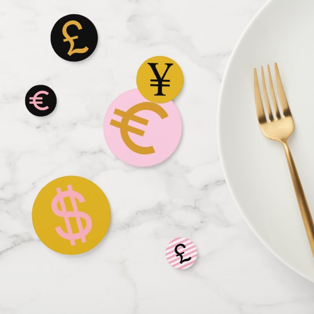 Rosa, goldene und schwarze £, $ Euro & Yen Symbole Konfetti (Gruppe)