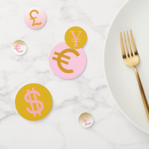 Rosa, goldene und schwarze £, $ Euro & Yen Symbole Konfetti