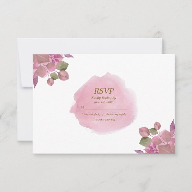 Rosa goldene Wasserfarben Blumen Moderne Hochzeit RSVP Karte (Vorderseite)