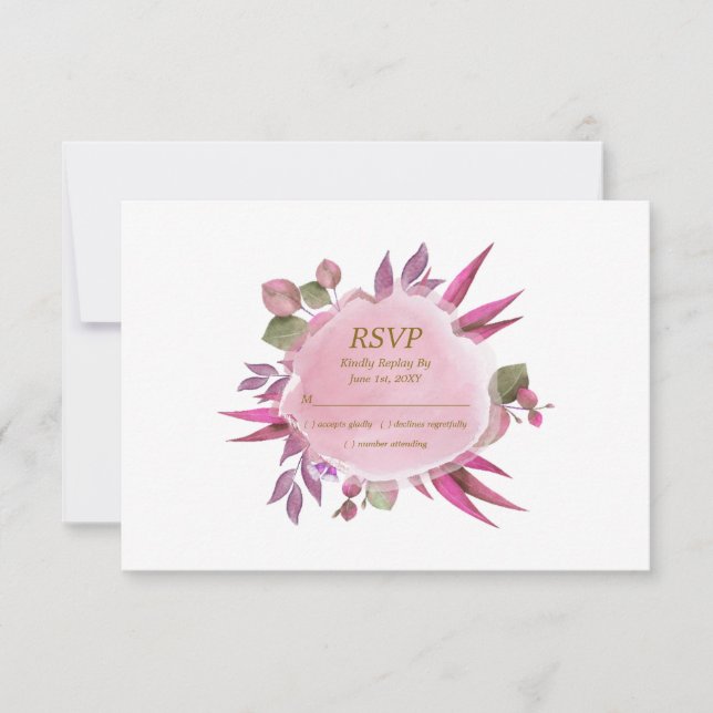 Rosa goldene Wasserfarben Blumen Moderne Hochzeit RSVP Karte (Vorderseite)