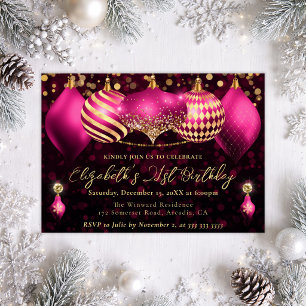 Rosa Goldene Weihnachtskugeln 21. Geburtstag Einladung