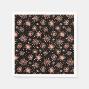 Rosa Goldene Winter-Schneeflocken auf Schwarz Serviette